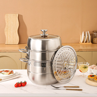 304 stainless steel thickened three-layer double grate steamed bun steamer large capacity induction cooker gas stove food
