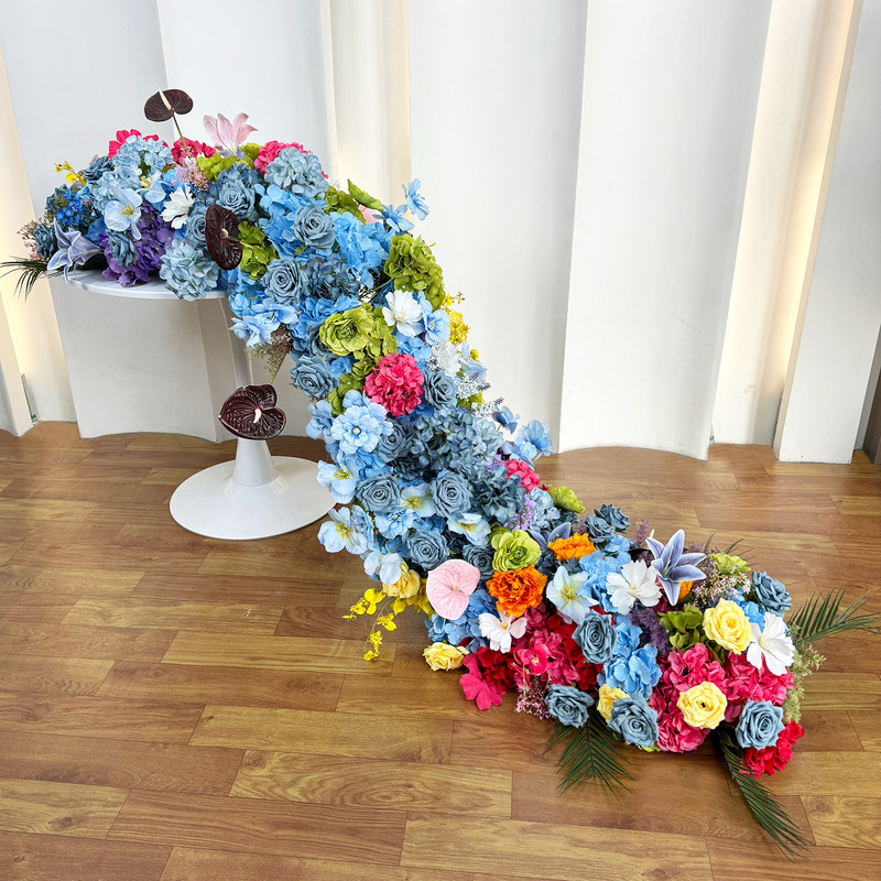 クロスボーダーバーガンディ結婚式の背景の壁の装飾花列アーチ花ウィンドウショールームテーブルフラワーロング列花偽ロングストリップ花|undefined
