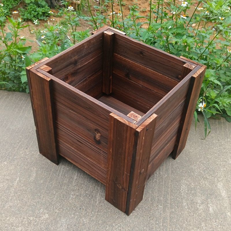 Flower Box Outdoor Anti-Corrosion Wood Carbonized Square Flower Box Balcony Garden Planting Flower Pot Wooden Box Outdoor Vegetable Planting Flower Box