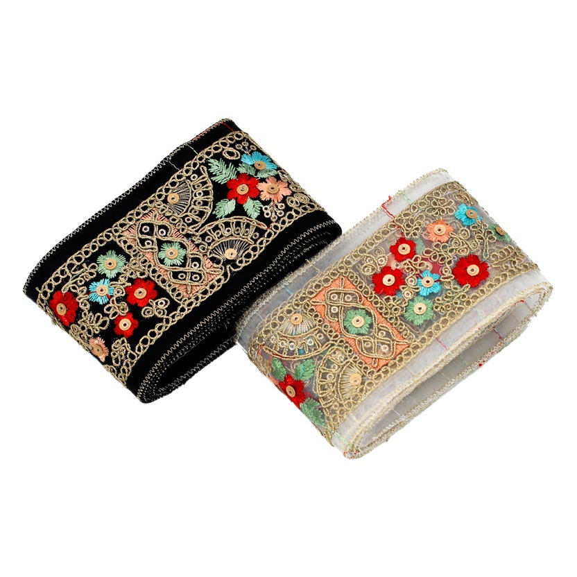 Nueva organza multicolor lentejuelas bordado de encaje de la industria pesada estilo étnico accesorios de ropa 7cm de ancho accesorios cinta