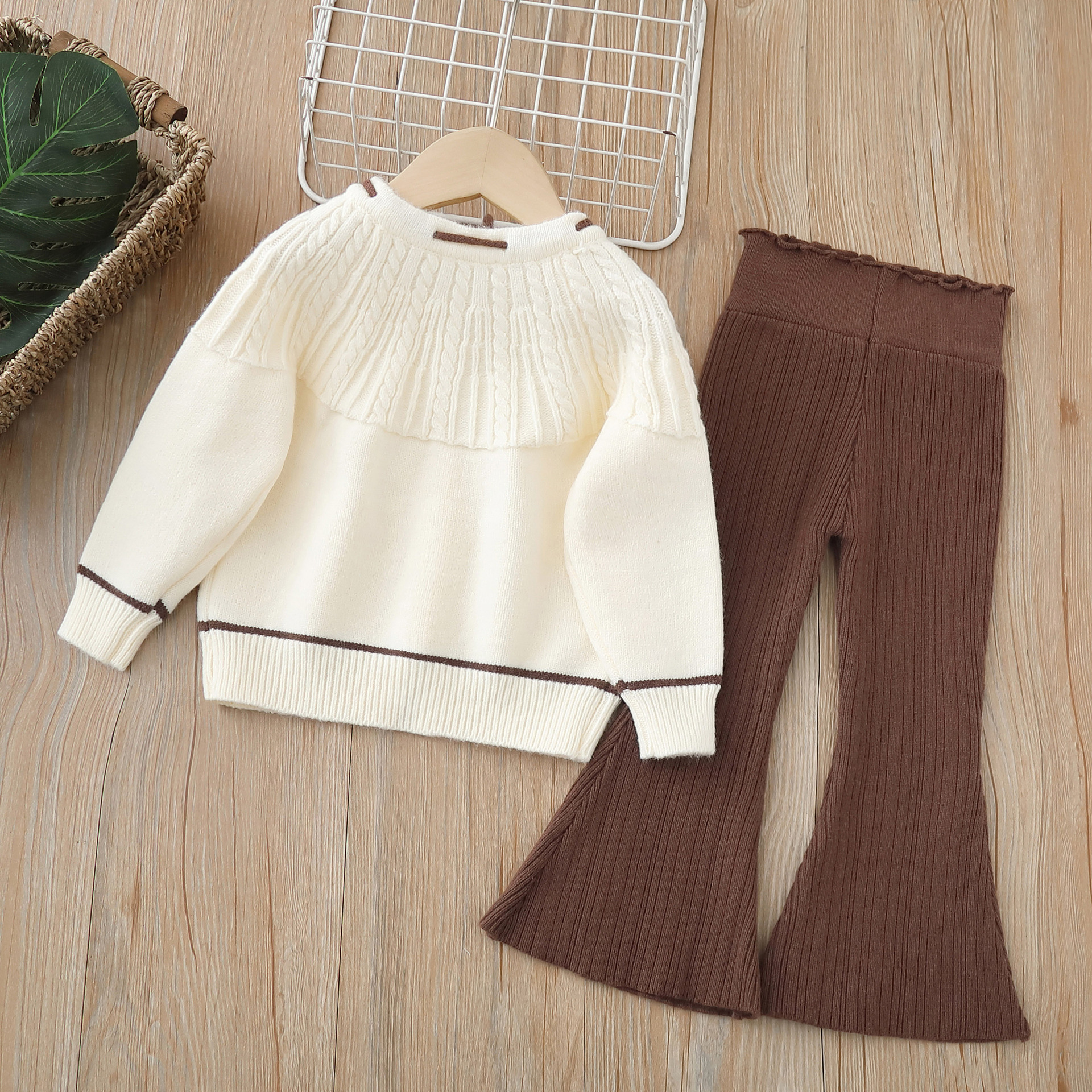 Tüdrukute kootud kaheosaline kampsun 2024 sügis/talv uus naiste aarete pükste komplekt_voghion.com