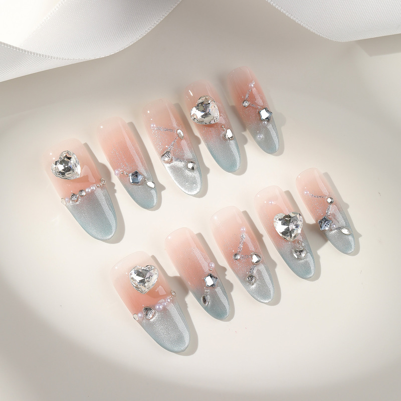 Josmi Water Glossy Handmade Wearable Nails French Style Whitening Cat Eye Ins Nail Stickers Hot Girl Whitening Manicure