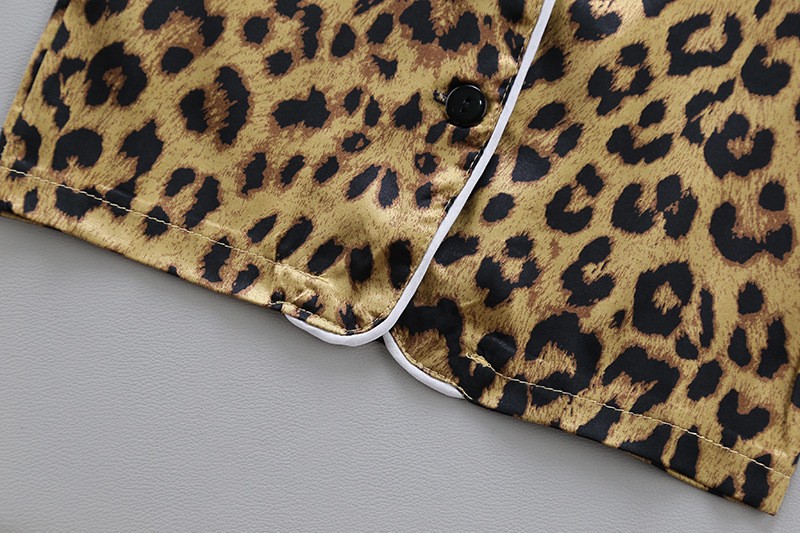 Leopard Print Short Sleeve Ice Silk Pajama Set For Kids_voghion.com
