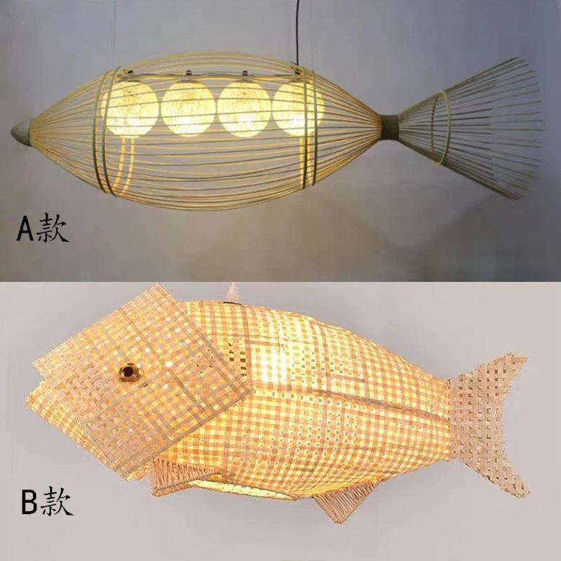 Бамбуковая художественная Рыбная лампа Люстра в форме рыбы Лампа Креативный Ресторан Обеденный стол Лампа Горячий горшок Ресторан Ретро Простая лампа в японском стиле
