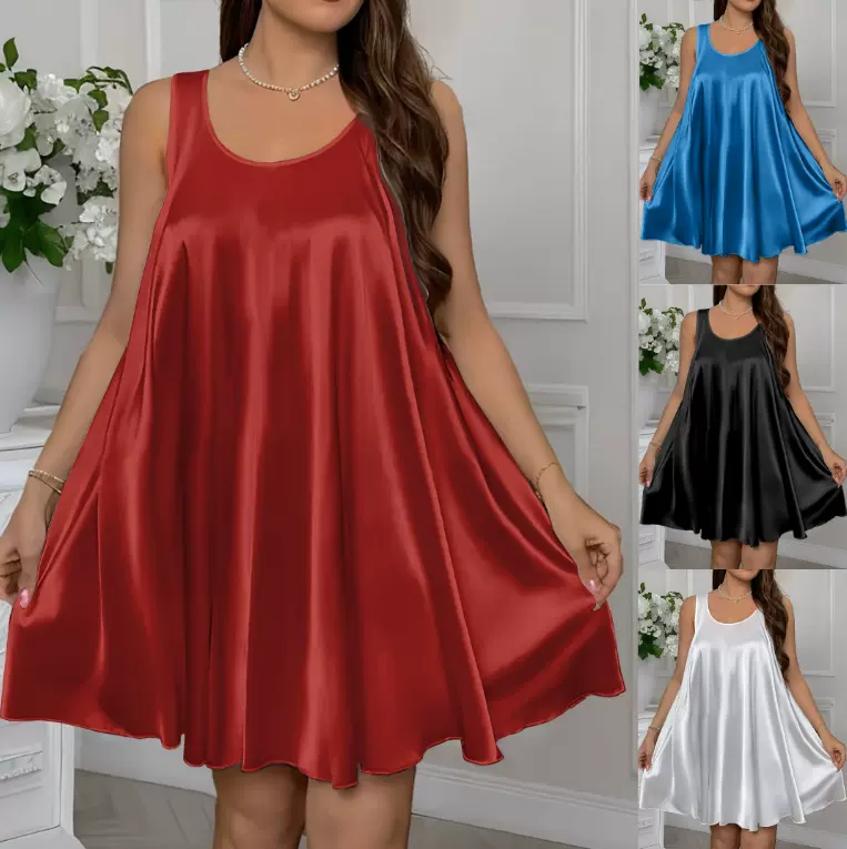 2025夏季欧美跨境亚马逊新款高级简约性感色背心连衣短裙