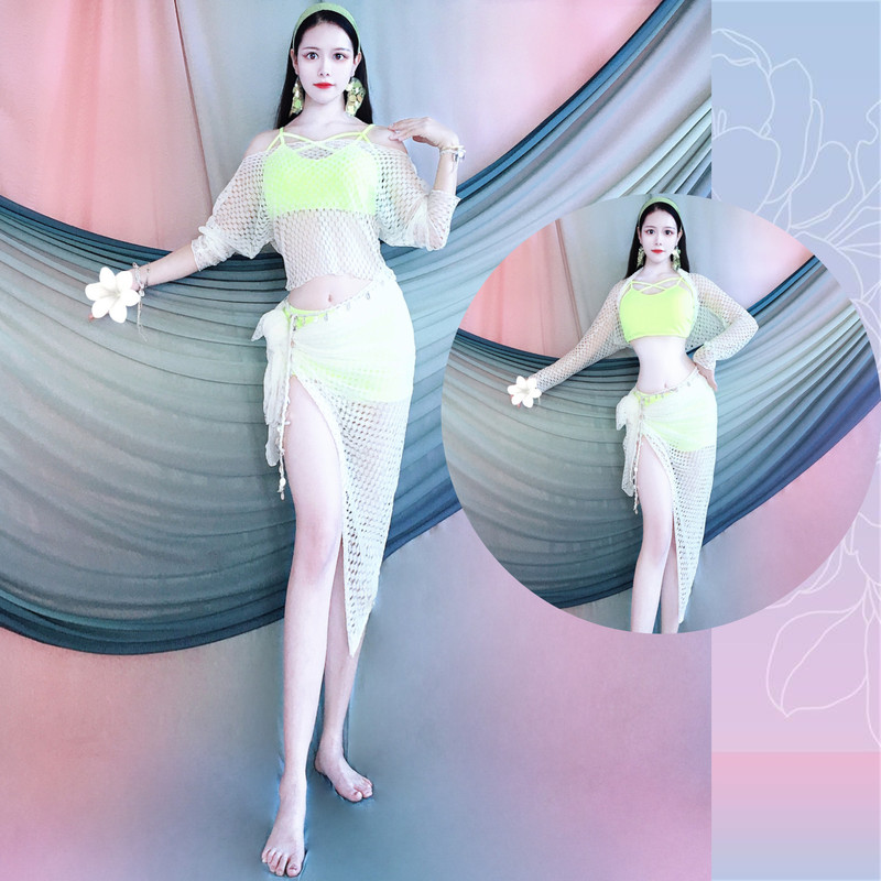 Oriental Dance Belly Dance Practice Clothes, Pure Lust Style Cut Out Blouse, Hip-Covering Apron, Slim and Luxurious Dance Clothes, Slimming Look and Sexy