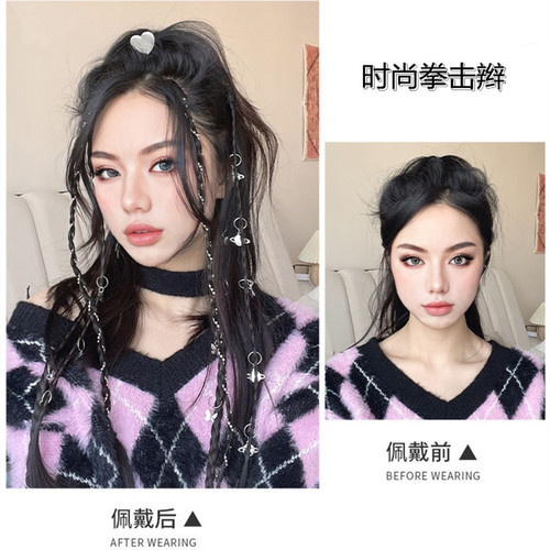 Y2K Boxing Braided Wig for Women, One-Size Hot Pink Fishbone Braided Ring Clip Messy Braided Ponytail Hair Accessory, Sufficient Stock