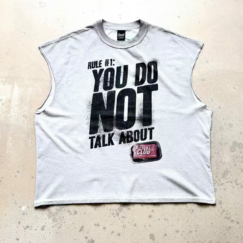 Saint X Fight Club Limited Edition Washed Sleeveless Vest T-Shirt for Men and Women Trendy Saint X Fight Club Limited Edition Washed Sleeveless Vest T-Shirt for Men and Women Trendy