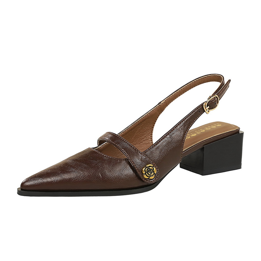 Retro Braune Kamelie Pantoletten Für Damen Mit Blockabsatz_voghion.com