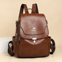 新款跨境双肩包女士休闲百搭大容量旅行背包时尚简约真皮学生书包