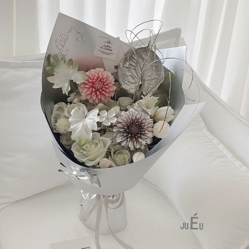 KT卡通浮雕立体银贴纸鲜花花束配件手工diy花艺包装资材批发|undefined