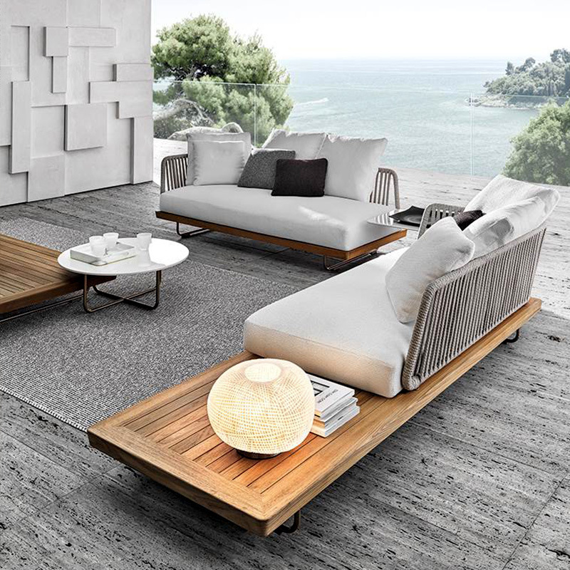 Solid wood garden sun-proof teak furniture, rattan terrace outdoor sofa, wooden flower single rattan chair, coffee table, waterproof