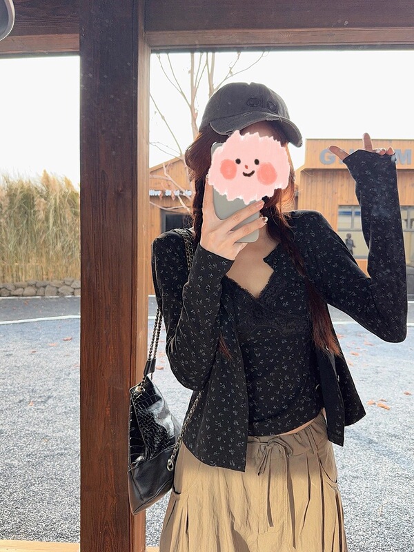 韩系穿搭套装bm碎花蕾丝吊带背心女早秋短款防晒开衫小上衣两件套|undefined
