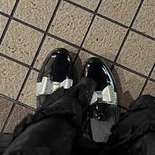 羊皮版~日系真皮银色蝴蝶结厚底乐福鞋女春新款小皮鞋玛丽珍单鞋