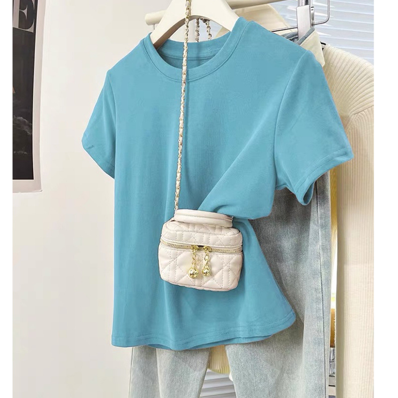 Basic Brown Pure Cotton Right Shoulder Short-Sleeved T-Shirt for Women in Spring and Summer Design Niche Bottoming Shirt with T-Shirt Top