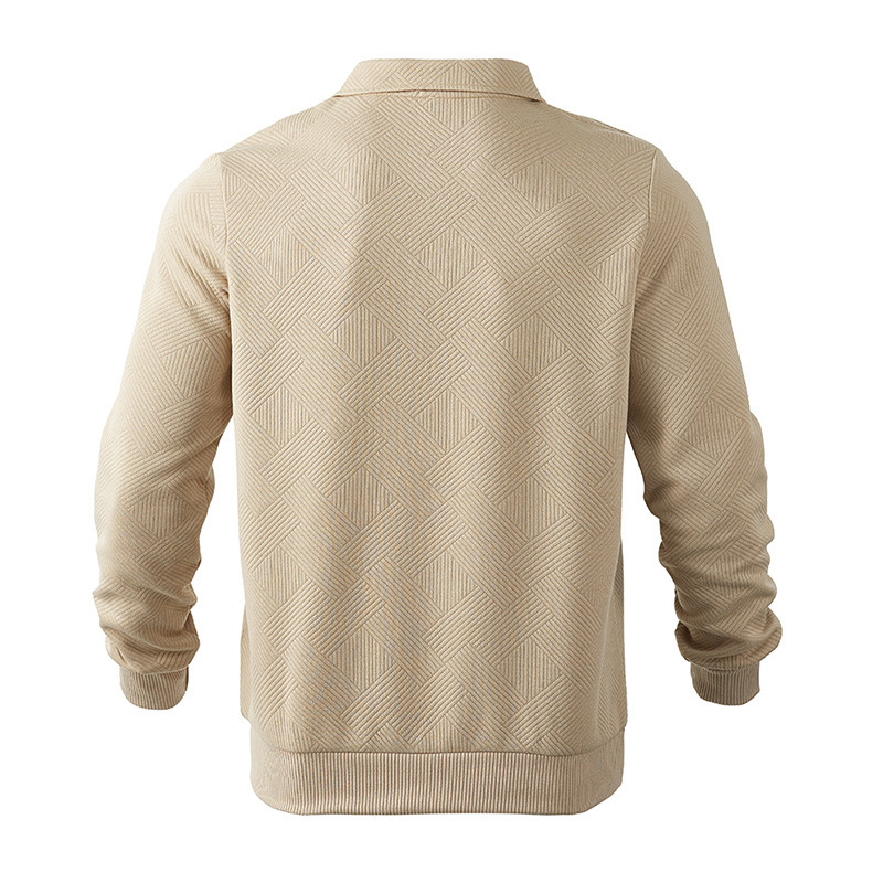Men's Half-zip Jacquard Polo Sweatshirt With Turn-down Collar_voghion.com