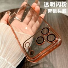 适用iPhone17promax手机壳透明闪粉苹果16镜头膜全包15防摔保护套