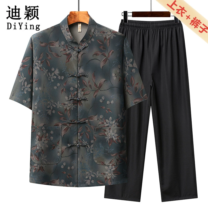 Летний костюм папы, модный повседневный мужской костюм-двойка среднего и пожилого возраста, мужской свободный летний костюм с короткими рукавами, тонкий