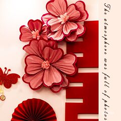 ウェディングルームのしわの花のしわの紙の花は新築のベッドの頭の寝室の背景の壁を飾ります。