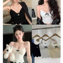 甜美蝴蝶结蕾丝吊带小背心女新款夏季修身短款打底内搭辣妹上衣潮
