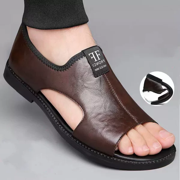 Men's Sandals 2026 New Men's Beach Shoes Hollow Breathable Non-Slip Outdoor Casual Large Size Leather Sandals for Men