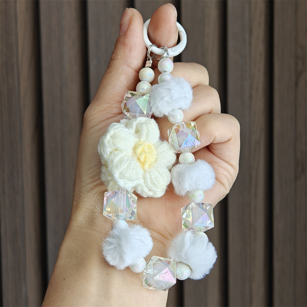 Flor de lana cuentas de otoño y invierno cadena de llaves de teléfono móvil cuentas de lana pulseras bolsos colgantes pequeños regalos al por mayor image 8