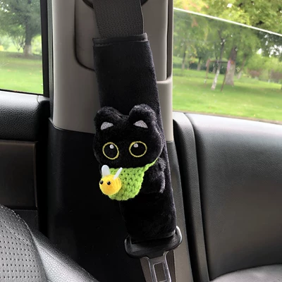 Sürətlər qutusu və əl tormozu başlıqları Shoulder Cover Car Safety Belt - little-black-cat-crossbody-green-single