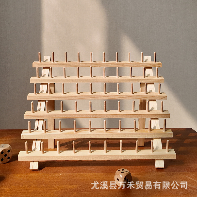 竹木材线轴架皮具diy手缝圆蜡线皮革线收纳线架 60轴线架可折叠架