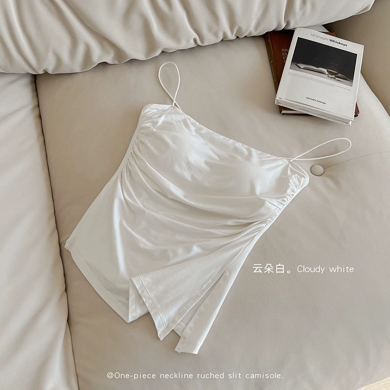 Summer Tank Top, Ruched Camisole with Cups, Fitted Lifting Effect