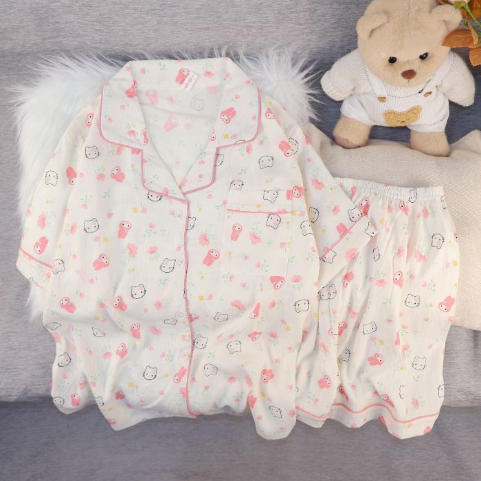 Al por mayor transfronterizo nuevo verano nubes de algodón dibujos animados mangas cortas pantalones cortos pijamas ropa de casa de mujer set ropa de casa de moda