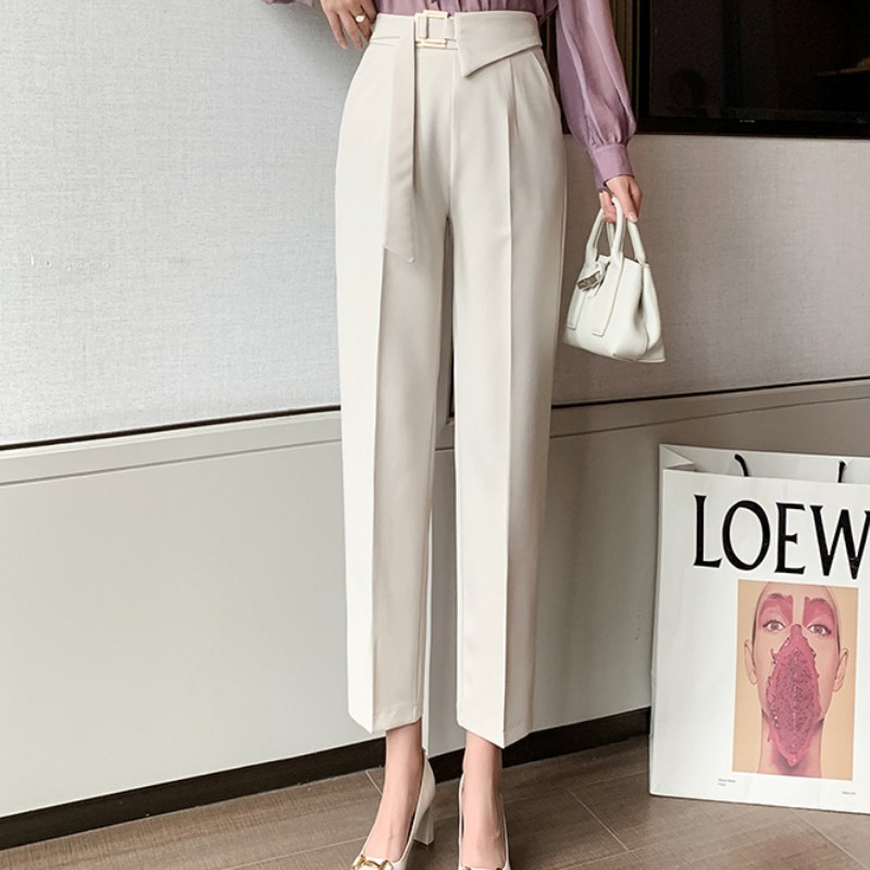 高腰休閑褲女2021年春夏款優雅氣質通勤哈倫褲顯瘦垂墜感西裝褲女