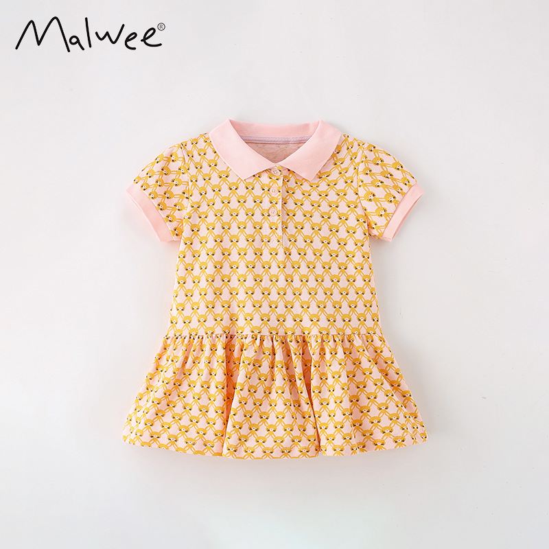 Falda para niña malwee verano nuevo estilo europeo y americano niños pequeños y medianos estilo occidental niña vestido de manga corta para niños