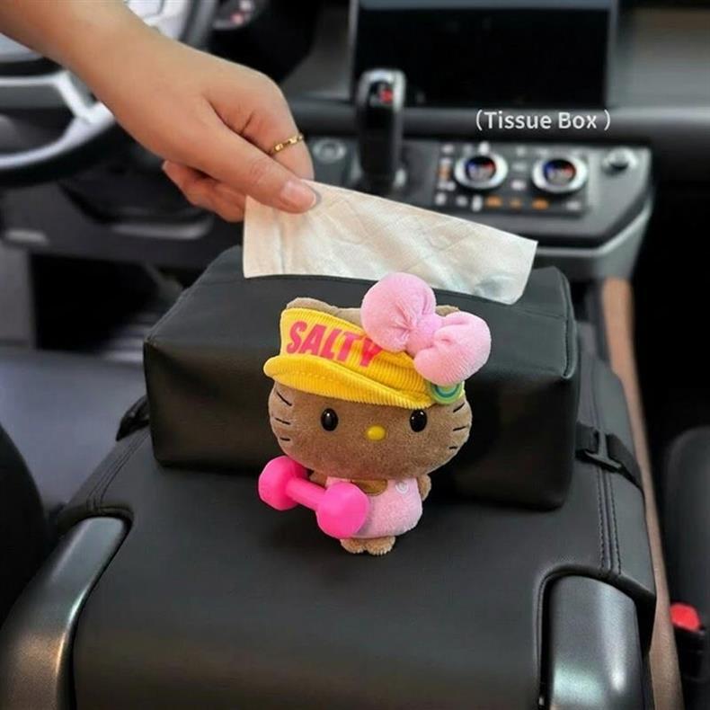 Car Tissue Box for Women, Cute Kt Car Tissue Holder, Hanging Seat Back Bowknot Car Decoration
