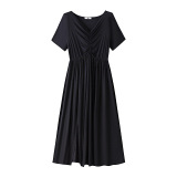 300斤特大码女装胖mm法式v领连衣裙夏季简约气质褶皱垂感宽松裙子，女装大码女装，变形策服饰