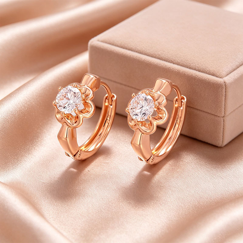 Hebillas de Oreja Geométricas con Flor de Aleación de Cobre Galvanizado para Mujer image 3