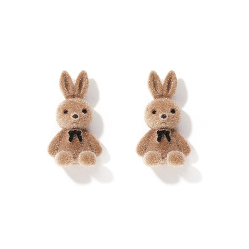 Pendientes de Peluche con Diseño de Oso y Conejo, Estilo Coreano, Modernos y Lindos para Mujer, Pendientes de Peluche Tridimensionales con Diseño de Dibujos Animados, Versátiles y Accesorios