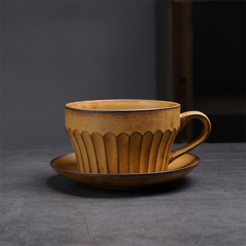 Estilo japonés vintage de cerámica taza de café y platillo traje creativo regalo taza de té de la tarde taza de café de gres