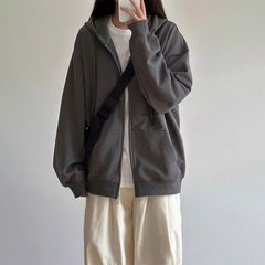 秋季外套女春秋款连帽卫衣女2025新款爆款早秋韩系灰色开衫上衣女