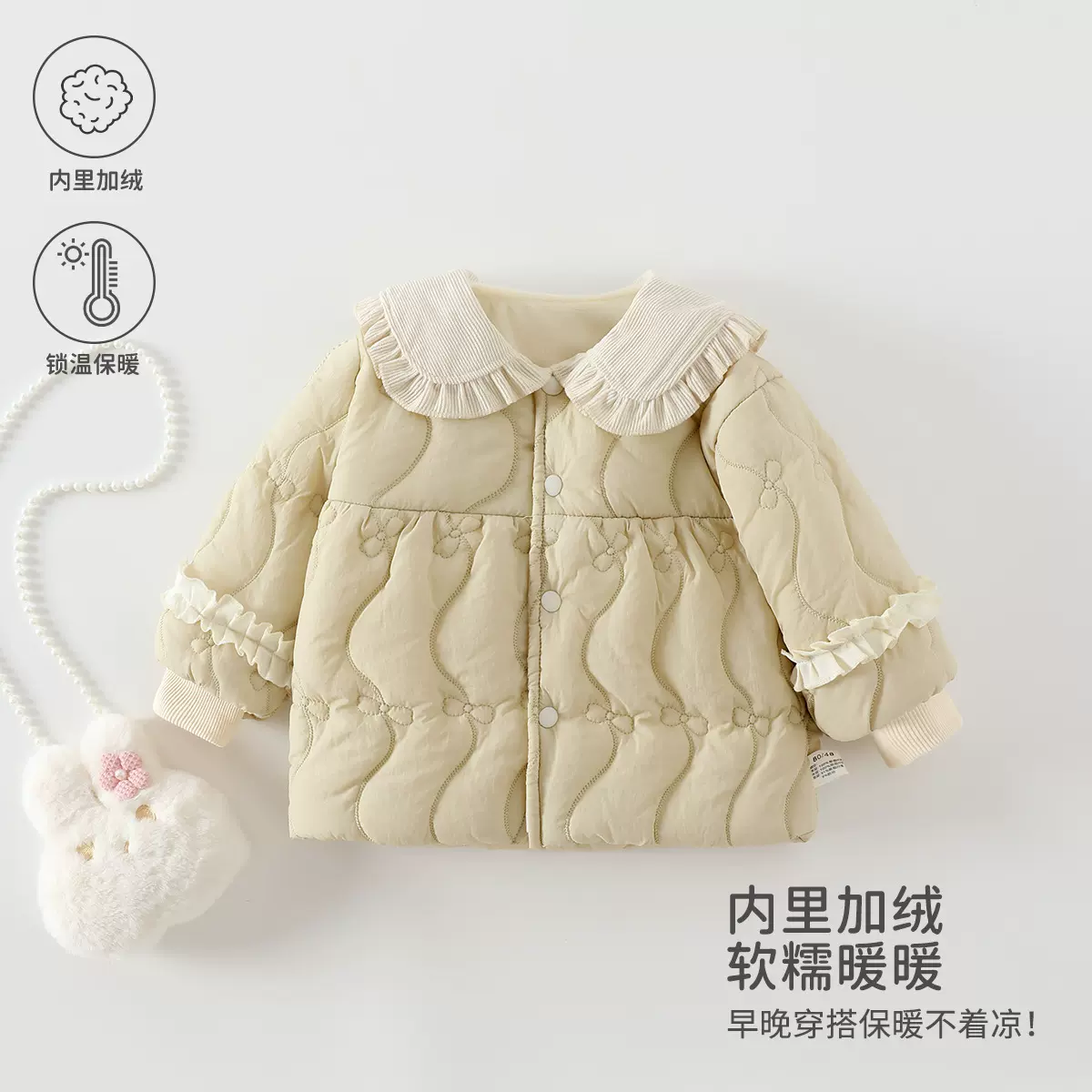 婴儿衣服秋冬季夹棉女宝宝外套加绒加厚保暖宝宝外出上衣安阳童装