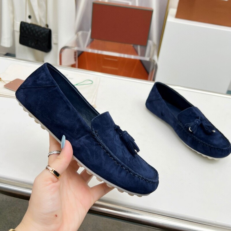 23 New Style Slip-on Shoes Women's Cowhide Comfortable Tassel Soft Bottom Bean Shoes Brown Leather Shoes Loafers Red Shoes