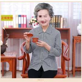 中老年棉衬衫女妈妈装春夏衬衣大码奶奶九分袖开衫老年人上衣