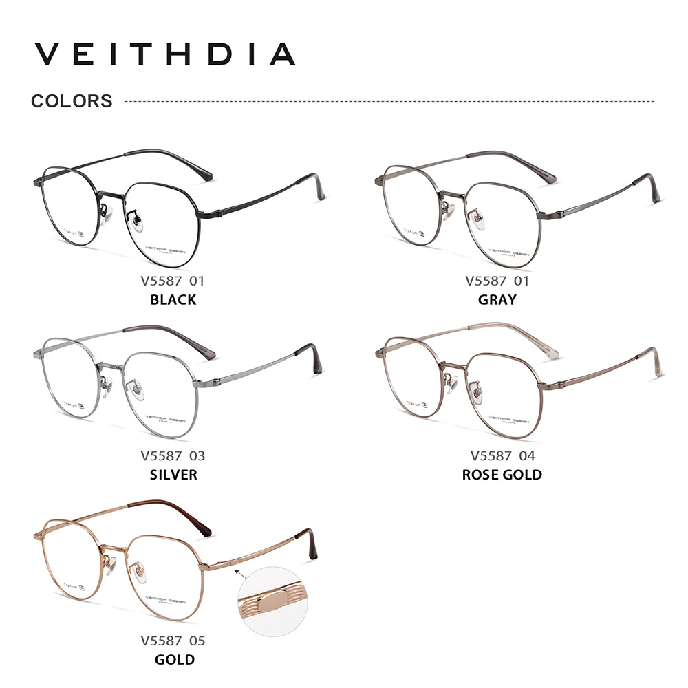 Pies de titanio de marco completo, marco de espejo de miopía óptica retro, polígono para hombres y mujeres, grado simple disponible al por mayor 5587