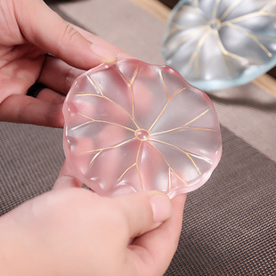 Chinese-Style Lotus Leaf Glass Tea Cup Mat, Thickened Heat-Insulating Tea Cup Holder, Lotus Pot Coaster, Master's Cup Anti-Scalding Mat, Heat-Insulating and Anti-Scalding