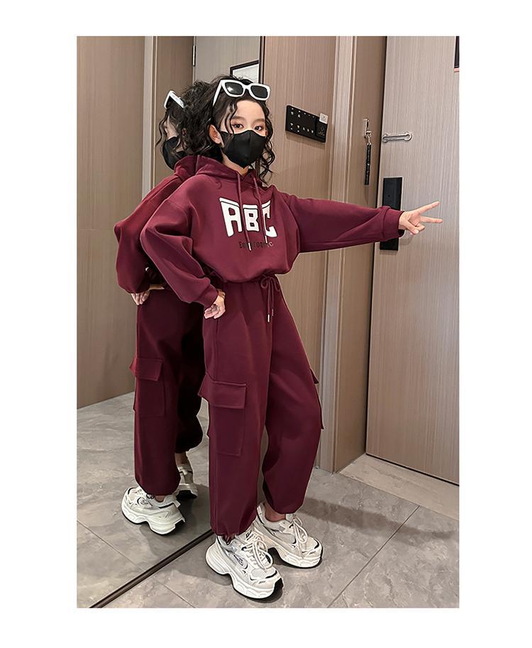 Girls Autumn Long Sleeved Hooded Sweatshirt And Cargo Pants Set_voghion.com