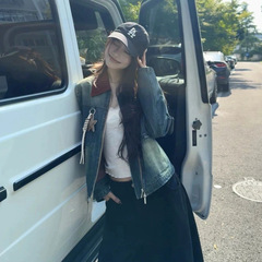 DD【复古牛仔】街头撞色领翻领外套女小众帅气机车上衣秋季新夹克