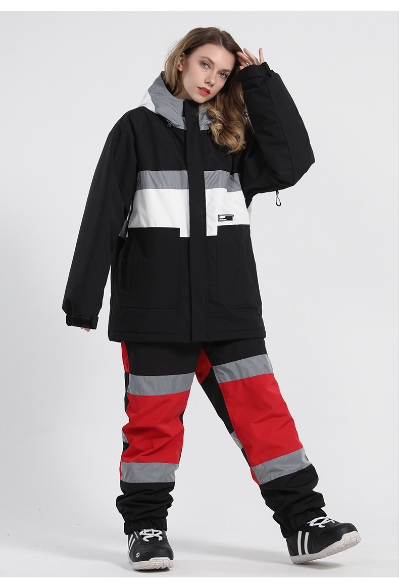 New snowsuit women's jacket warm clip cotton waterproof double board equipment reflective snowsuit men_voghion.com