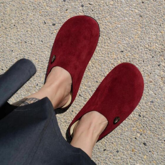 [in stock] New Year's Limit Red Wedding Shoes Baotou Half Slippers Women's Outer Wear New Style Slip-on Platform Birkenneth Shoes