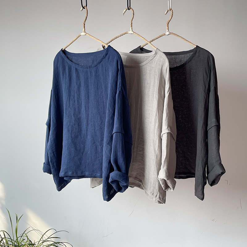 City Smoke/High Quality Sparse Linen Original Top Retro Small Shirt Cotton and Linen Artistic Loose Stitching T-Shirt City Smoke/High Quality Sparse Linen Original Top Retro Small Shirt Cotton and Linen Artistic Loose Stitching T-Shirt