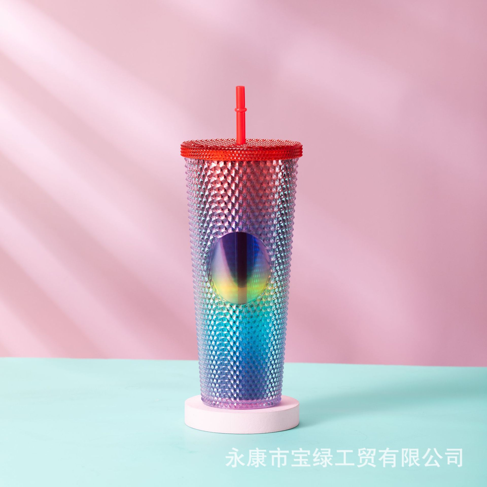 Taza de Plástico de Doble Capa 710ml, con Sorbete, Diseño Diamante/Durian, Transfronteriza