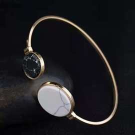 跨境网络速卖通百搭开口黑白圆片开口手镯几何配饰批发